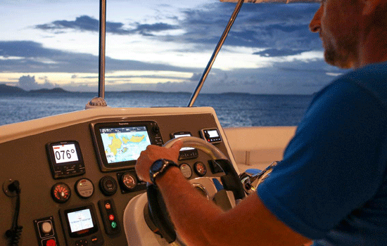 Helm of the Leopard 514 Power Catamaran