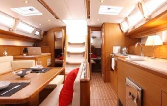 Spacious and elegand salon of the Sun Odyssey 449