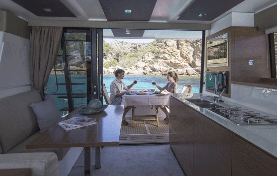 Luxurious salon and galley