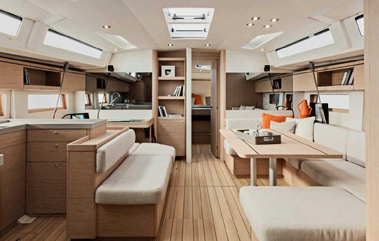 Spacious and comfortable interior of the Beneteau 52.3