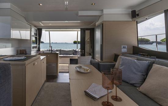 Spacious salon of the Fountaine Pajot Motor Yacht 5