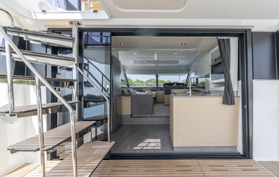 Cockpit looking into salon of the Fountaine Pajot Motor Yacht 5
