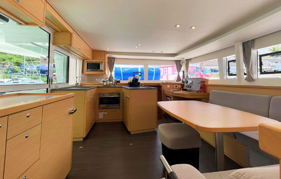 Well appointed salon and galley of the Lagoon 450 F