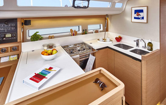Well equipped galley of the Sun Odyssey 440