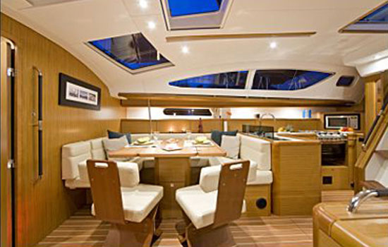 Salon and galley of the Jeanneau 50 DS
