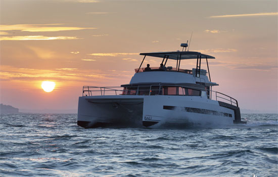 The Bali 4.3 Power Catamaran at anchor