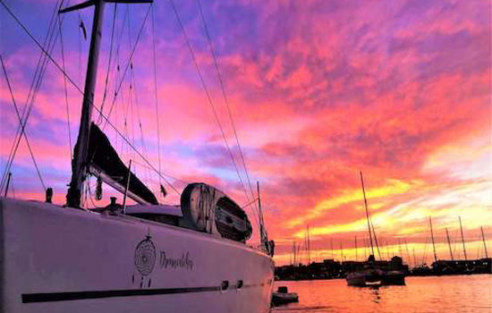 Enjoy the sunset aboard the Lagoon 47