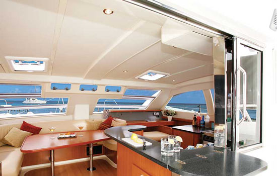 The spacious saloon of the Leopard 4600