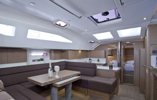 Spacious and elegant salon of the Elan Impression 50