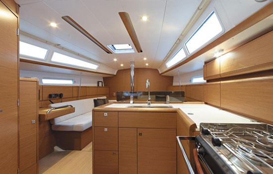 The salon and galley of the Jeanneau 38