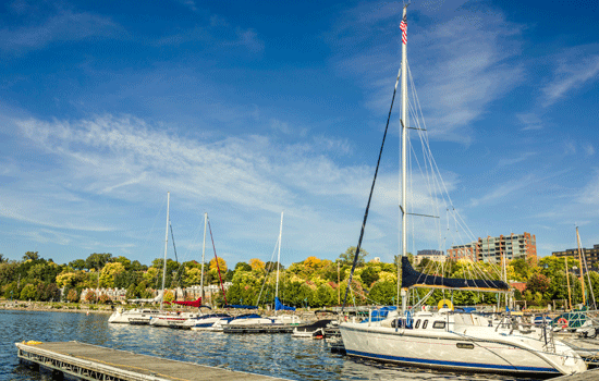 Moored yachts at Lake Champlain