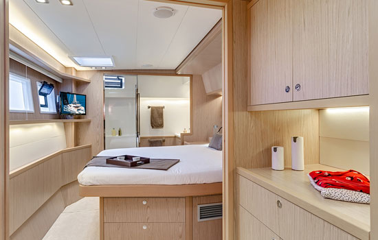 The Lagoon 52 features 4 double cabins