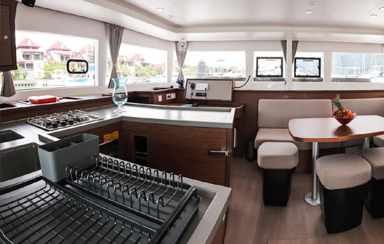 Salon and galley of the Lagoon 450