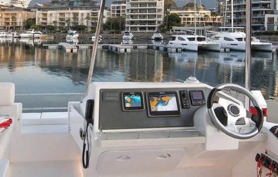 Helm of the Leopard 434 Power Catamaran