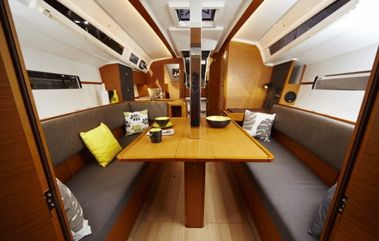 Spacious and elegant salon of the Sun Odyssey 349