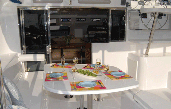 Dining table on the cockpit of the Leopard 4600