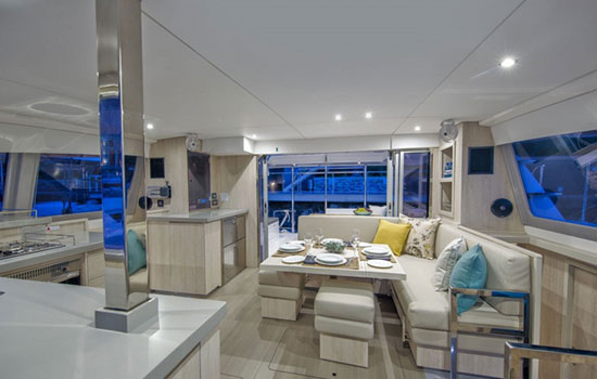 Elegant salon and galley of the Leopard 40
